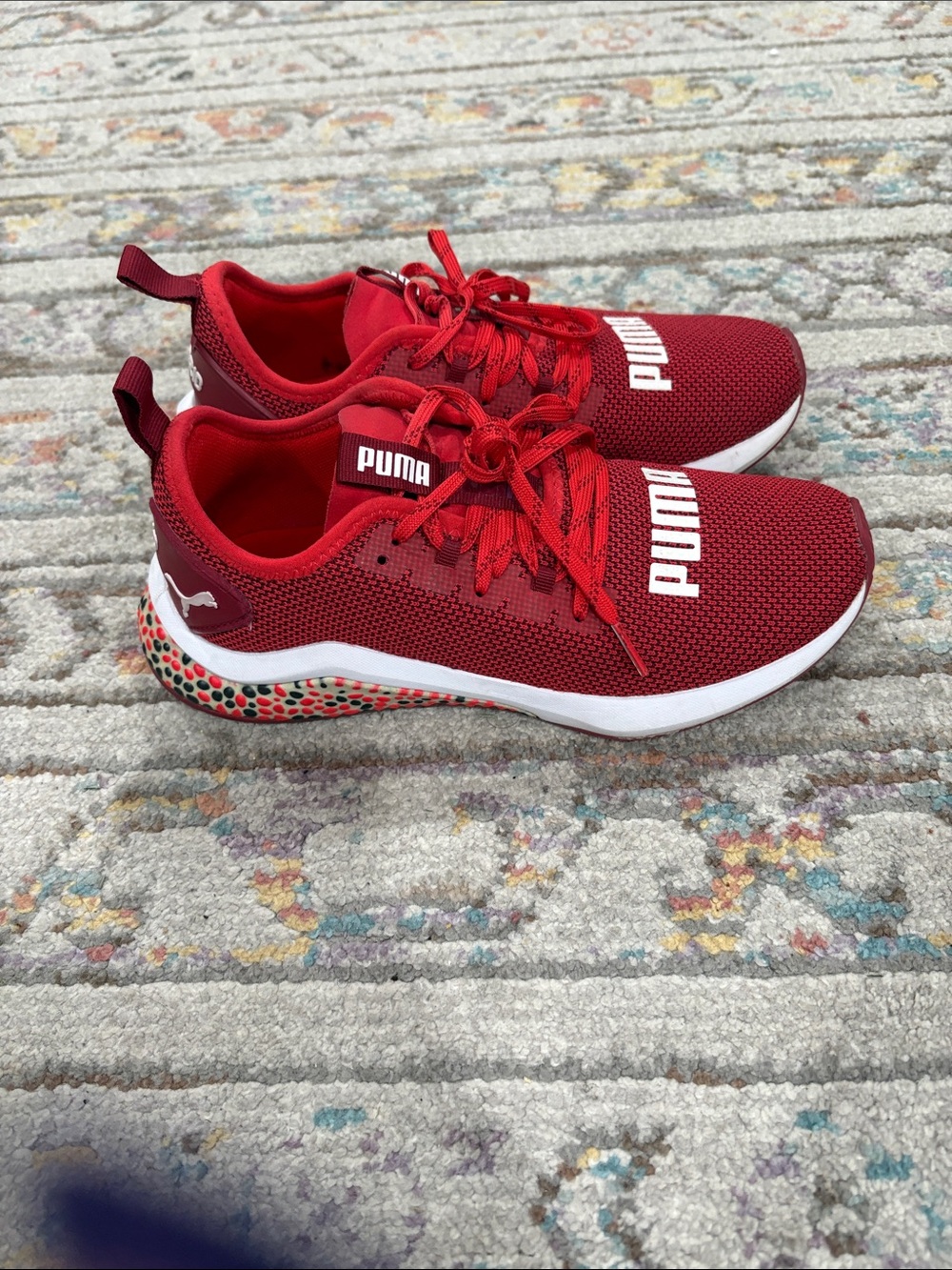 Puma Red Knit Sneakers with Speckled Heel Accent